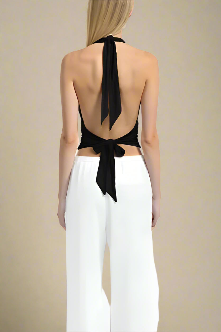 Woman wearing a figure flattering  Aby Bodycon Top - Classic Black BODYCON COLLECTION Pty Ltd