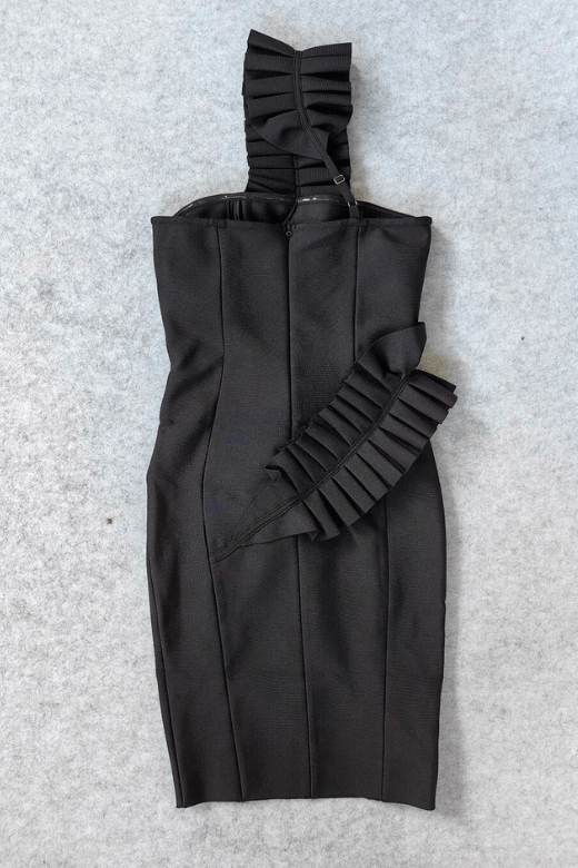 Woman wearing a figure flattering Aimee Bodycon Dress - Classic Black BODYCON COLLECTION