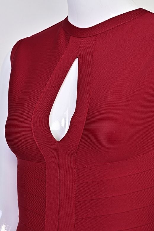 Woman wearing a figure flattering Alora Bandage Mini Dress - Red Wine BODYCON COLLECTION Pty Ltd