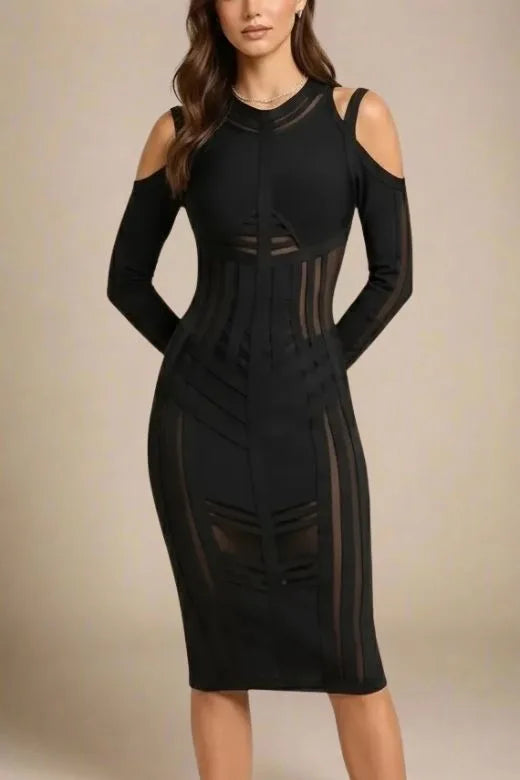 long sleeve bandage dress uk Amelia Black Long Sleeve Dress