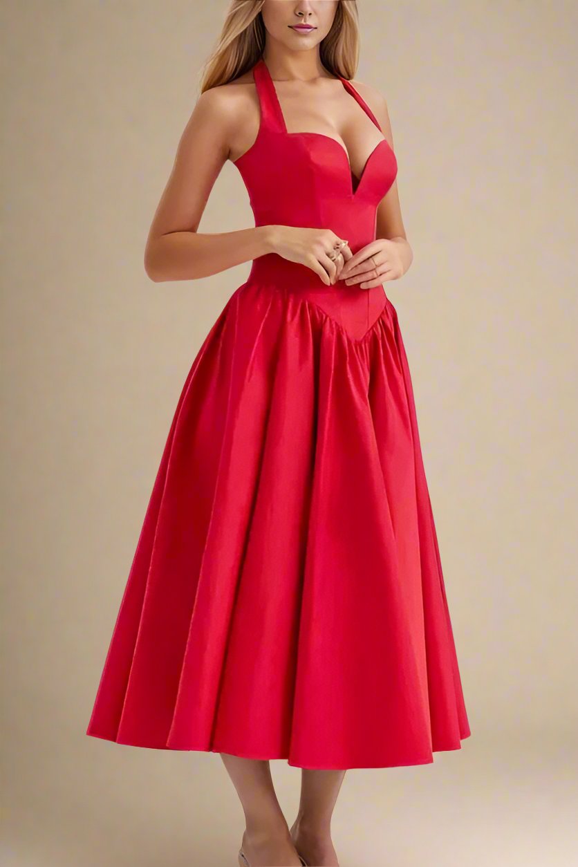 Woman wearing a figure flattering Anita Bodycon Midi Dress - Lipstick Red BODYCON COLLECTION