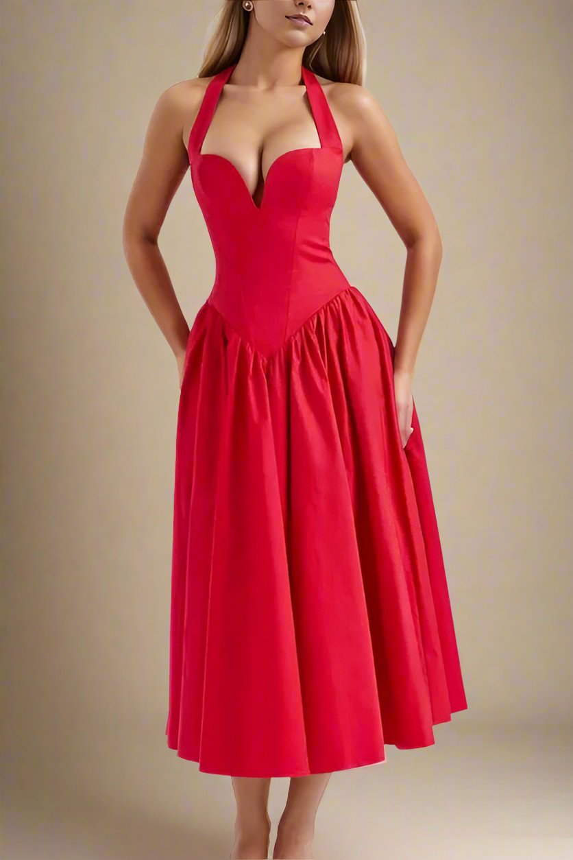 Woman wearing a figure flattering Anita Bodycon Midi Dress - Lipstick Red BODYCON COLLECTION