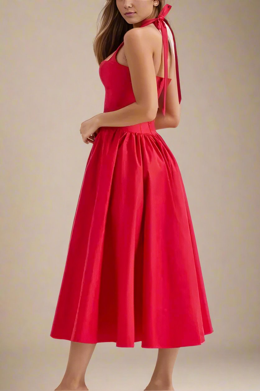Woman wearing a figure flattering Anita Bodycon Midi Dress - Lipstick Red BODYCON COLLECTION