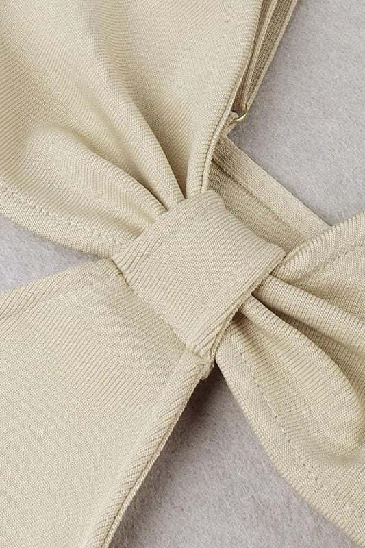 Woman wearing a figure flattering  Aria Bodycon Day Maxi Dress - Tan Brown BODYCON COLLECTION