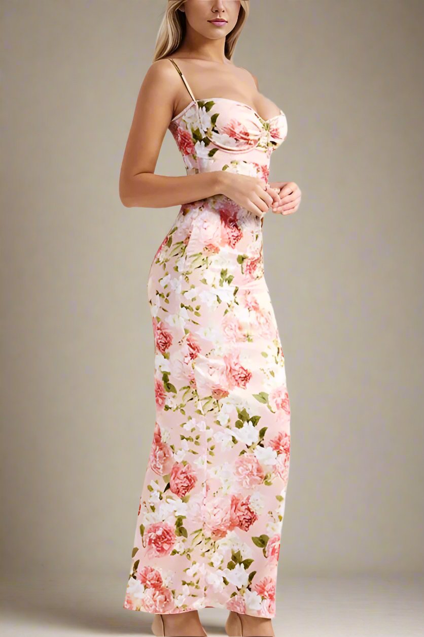 Woman wearing a figure flattering Astrid Bodycon Maxi Dress - Dusty Pink BODYCON COLLECTION