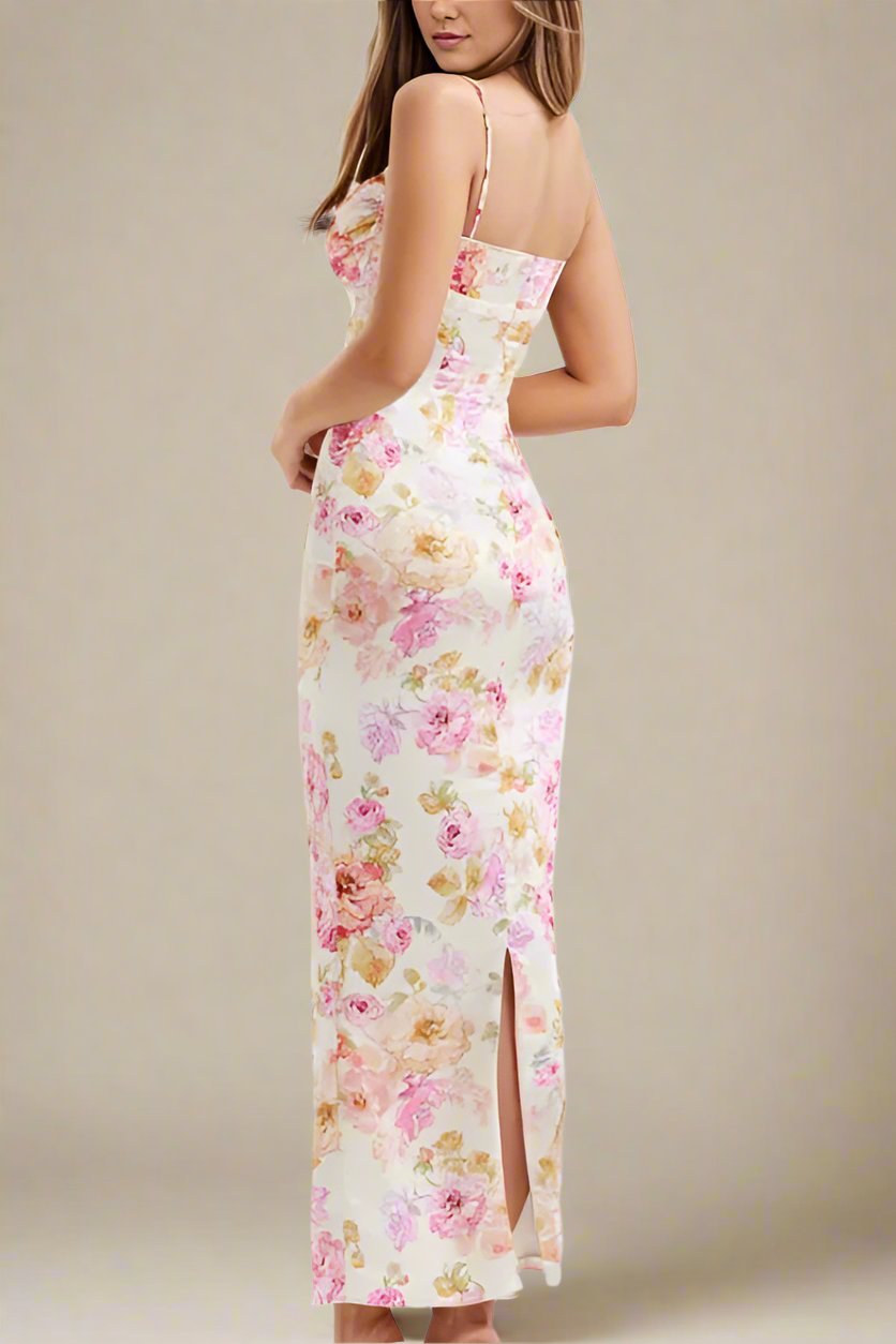 Woman wearing a figure flattering Astrid Bodycon Maxi Dress - Pearl White BODYCON COLLECTION