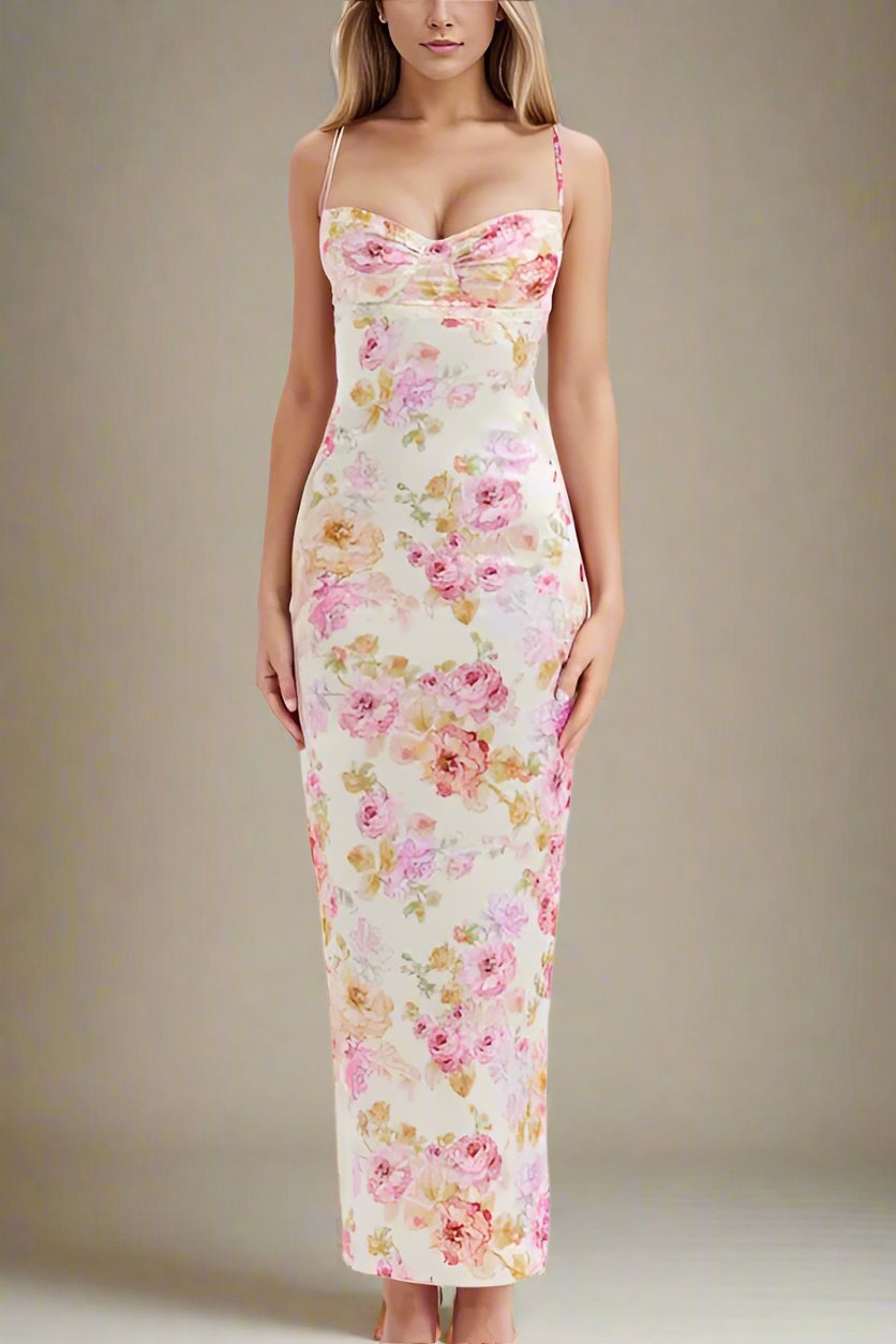 Woman wearing a figure flattering Astrid Bodycon Maxi Dress - Pearl White BODYCON COLLECTION