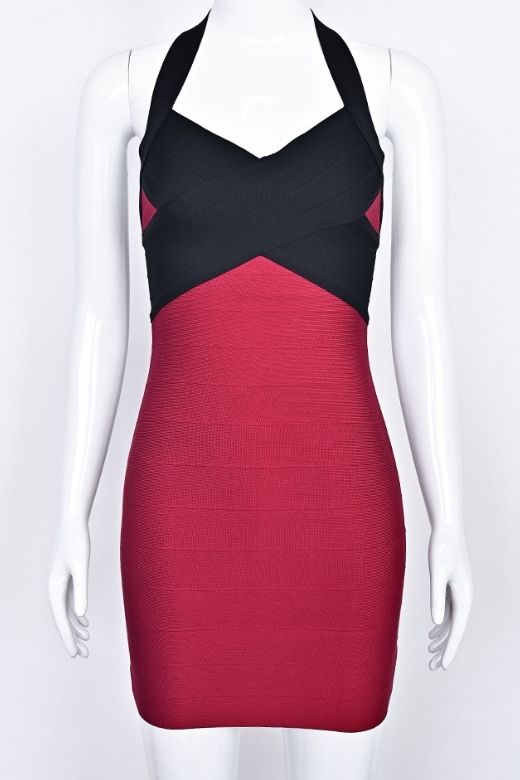 Woman wearing a figure flattering Audrey Bandage Mini Dress - Cherry Red BODYCON COLLECTION Pty Ltd