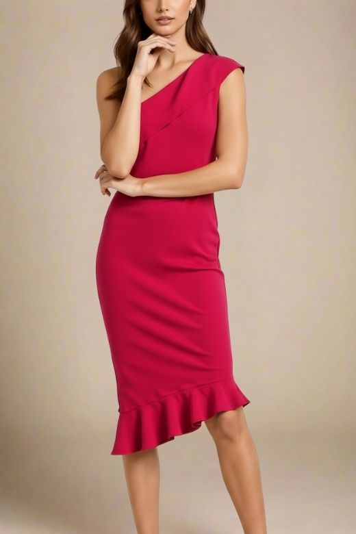Woman wearing a figure flattering Avery Bandage Dress - Red Wine BODYCON COLLECTION