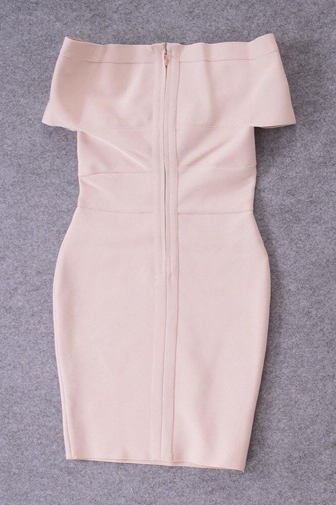 Woman wearing a figure flattering Bea Bandage Dress - Nude Bodycon Collection