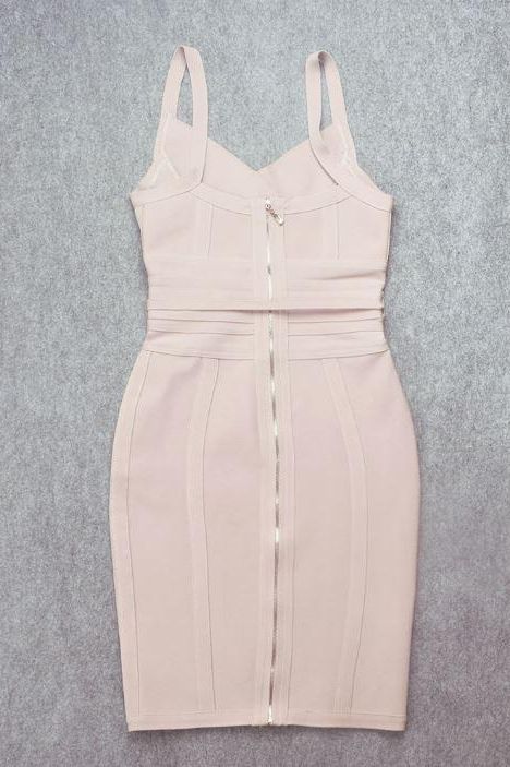 Woman wearing a figure flattering Bek Bandage Dress - Cream Bodycon Collection