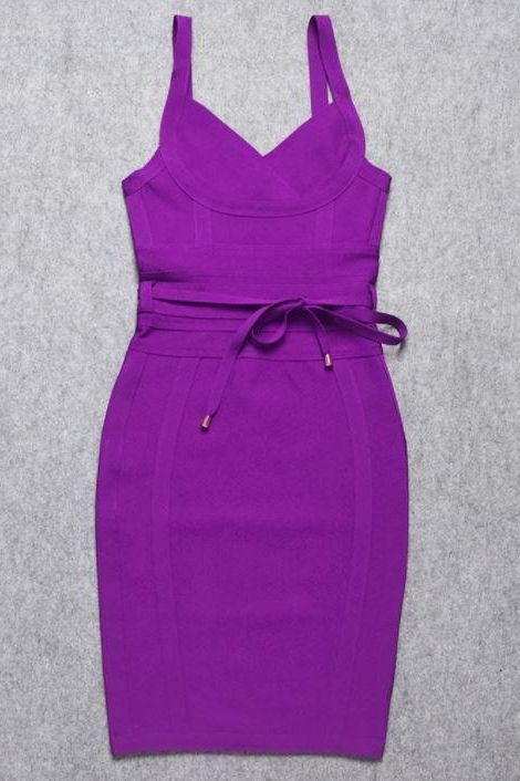 Woman wearing a figure flattering Bek Bandage Dress - Plum Purple Bodycon Collection