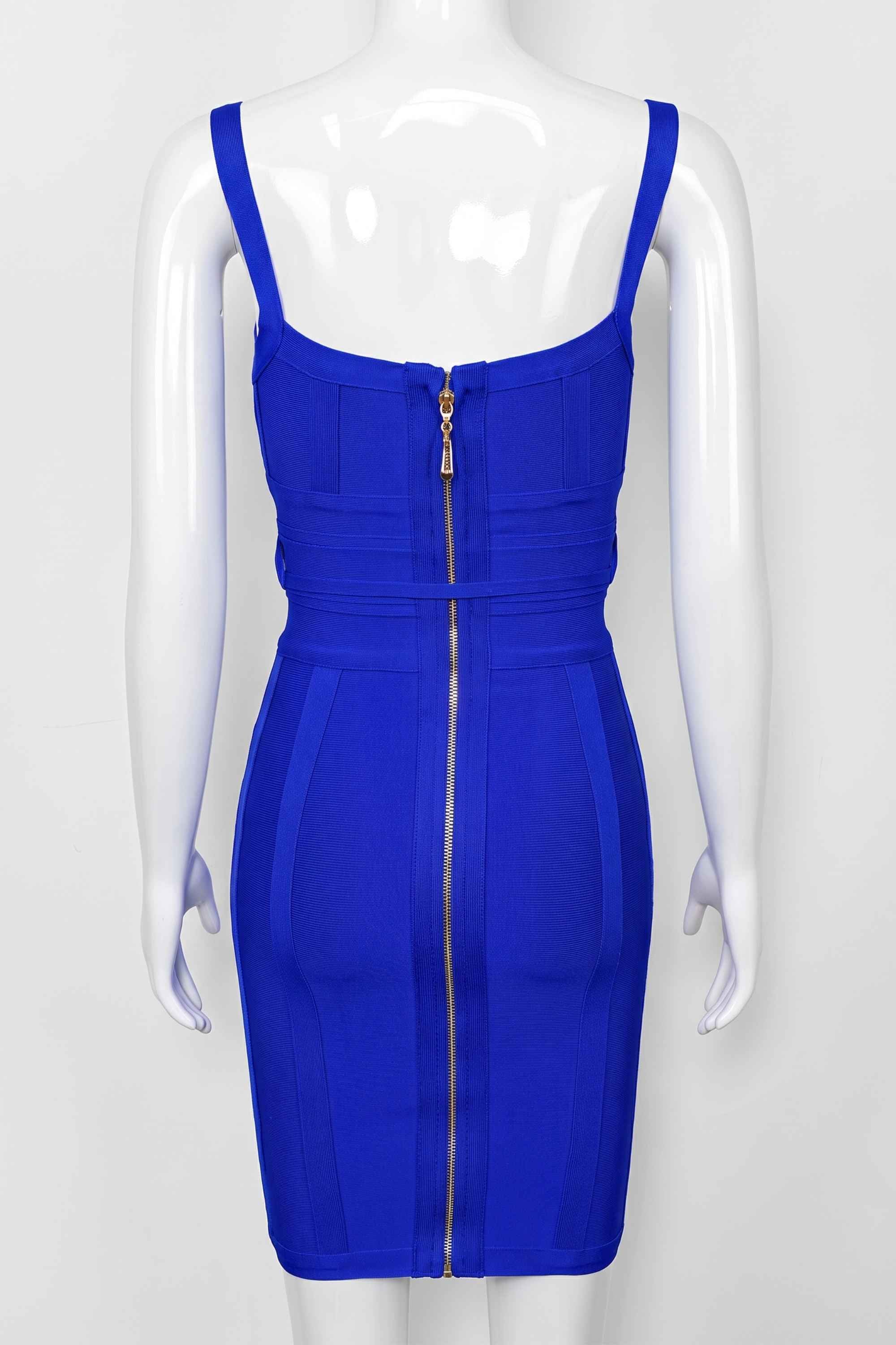 Woman wearing a figure flattering Bek Bandage Dress - Royal Blue Bodycon Collection