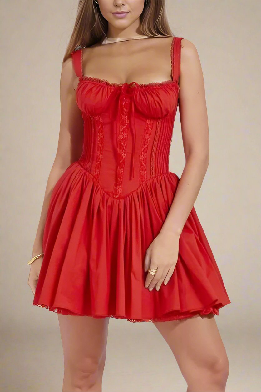 Woman wearing a figure flattering Belle Bodycon Mini Dress - Lipstick Red BODYCON COLLECTION