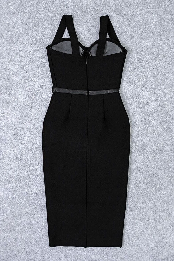 Woman wearing a figure flattering Beth Bandage Corset Dress - Classic Black BODYCON COLLECTION