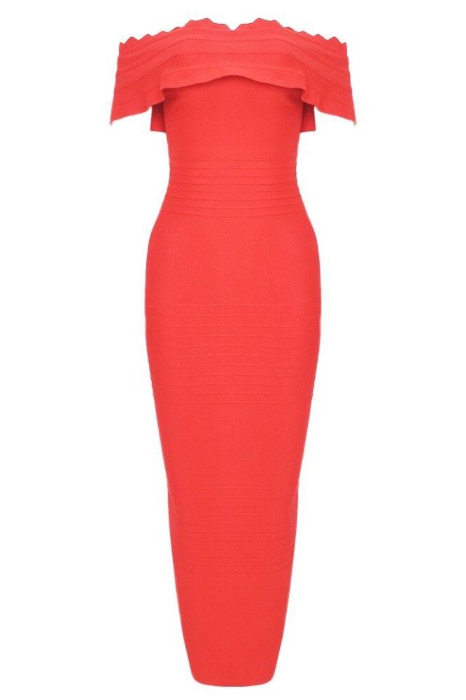 Woman wearing a figure flattering  Billie Bandage Midi Dress - Lipstick Red Bodycon Collection