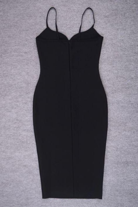 Woman wearing a figure flattering Blanche Bandage Midi Dress - Classic Black BODYCON COLLECTION