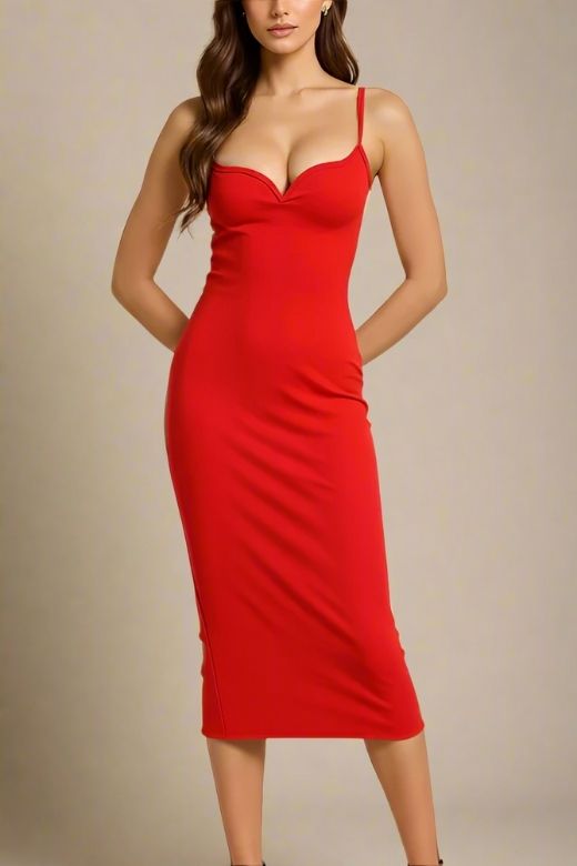 red dress bodycon uk Blanche Red Midi Dress