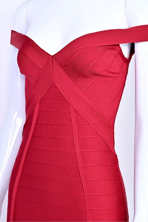 Woman wearing a figure flattering Breanna Bandage Dress - Chilli Red BODYCON COLLECTION