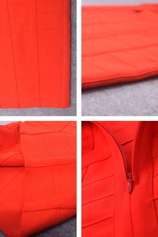 Woman wearing a figure flattering Brooke Long Sleeve Bandage Dress - Lipstick Red BODYCON COLLECTION