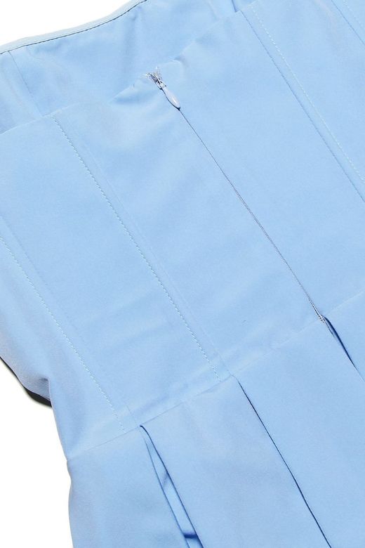 Woman wearing a figure flattering Capri Bodycon Strapless Midi Dress - Sky Blue BODYCON COLLECTION