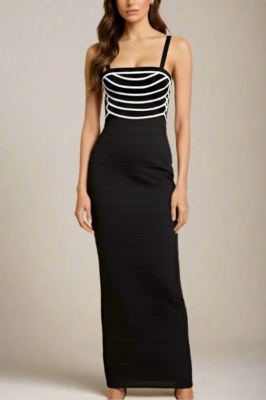 Woman wearing a figure flattering Carter Bandage Maxi Dress - Classic Black BODYCON COLLECTION Pty Ltd
