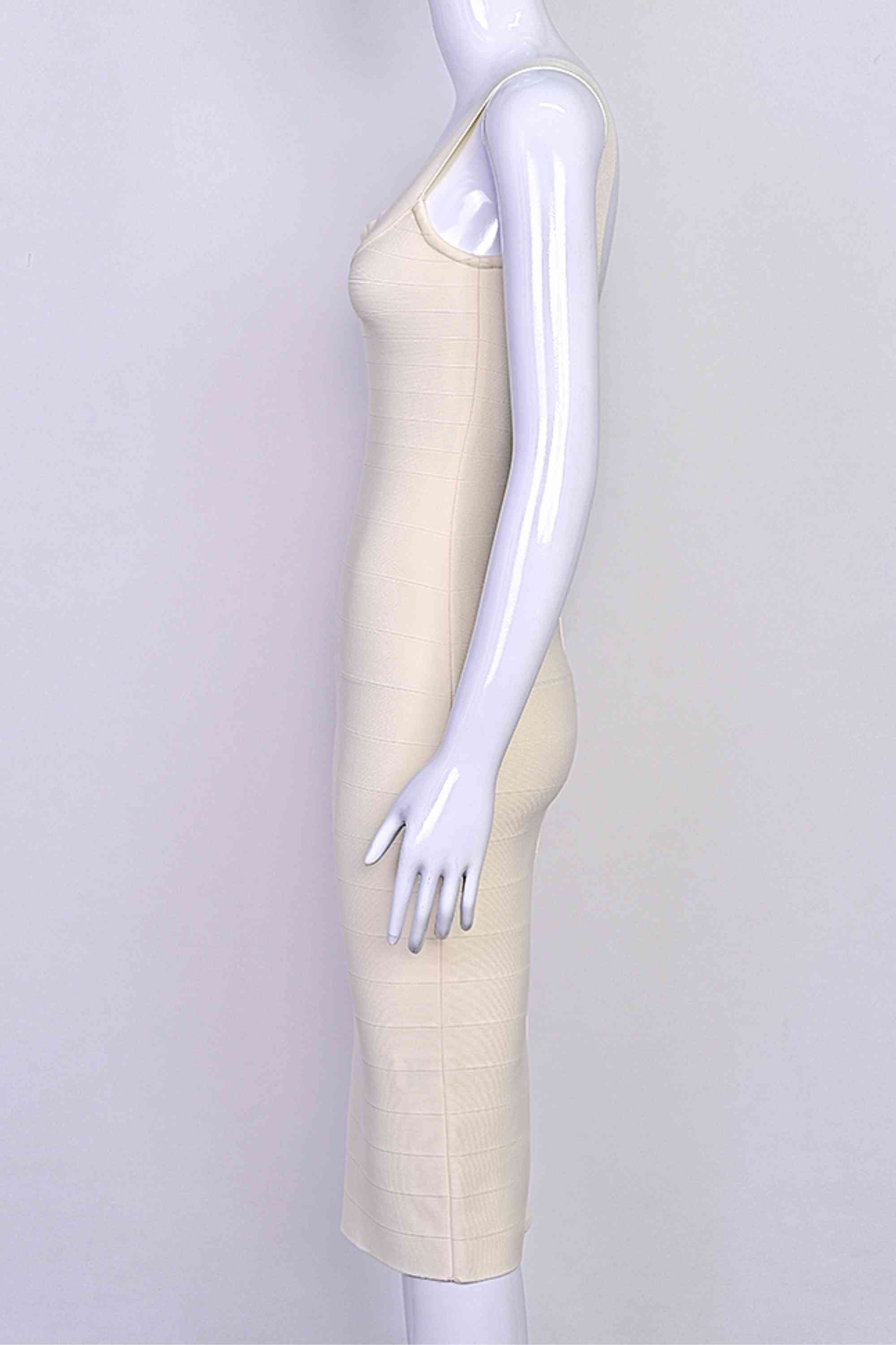 Woman wearing a figure flattering Cindy Bandage Midi Dress - Cream BODYCON COLLECTION Pty Ltd