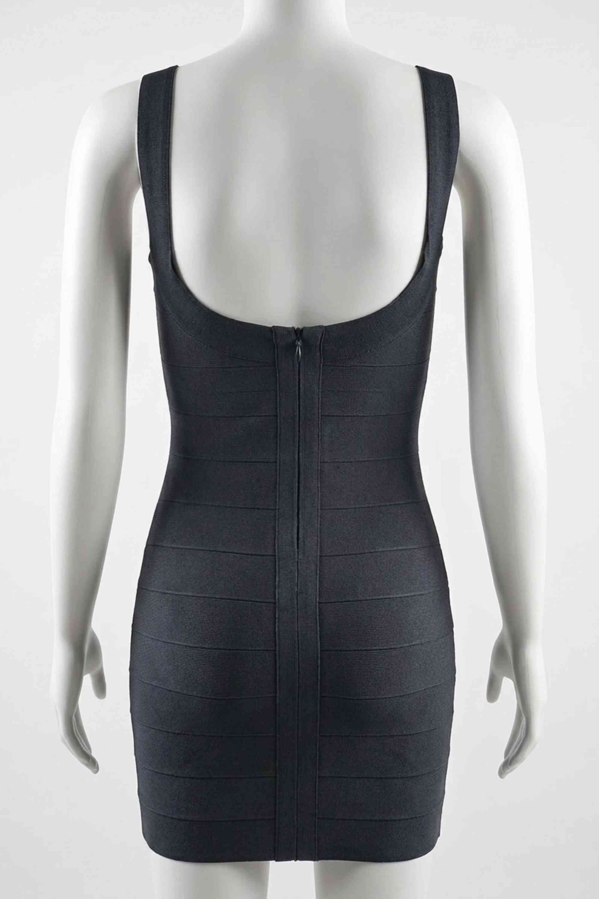 Woman wearing a figure flattering Cindy Bandage Mini Dress - Classic Black BODYCON COLLECTION Pty Ltd