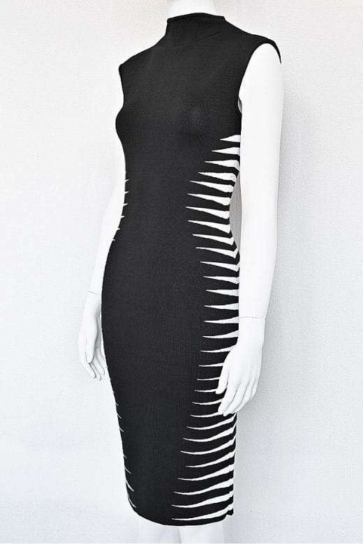 Woman wearing a figure flattering Cleo Bandage Midi Dress - Classic Black BODYCON COLLECTION Pty Ltd