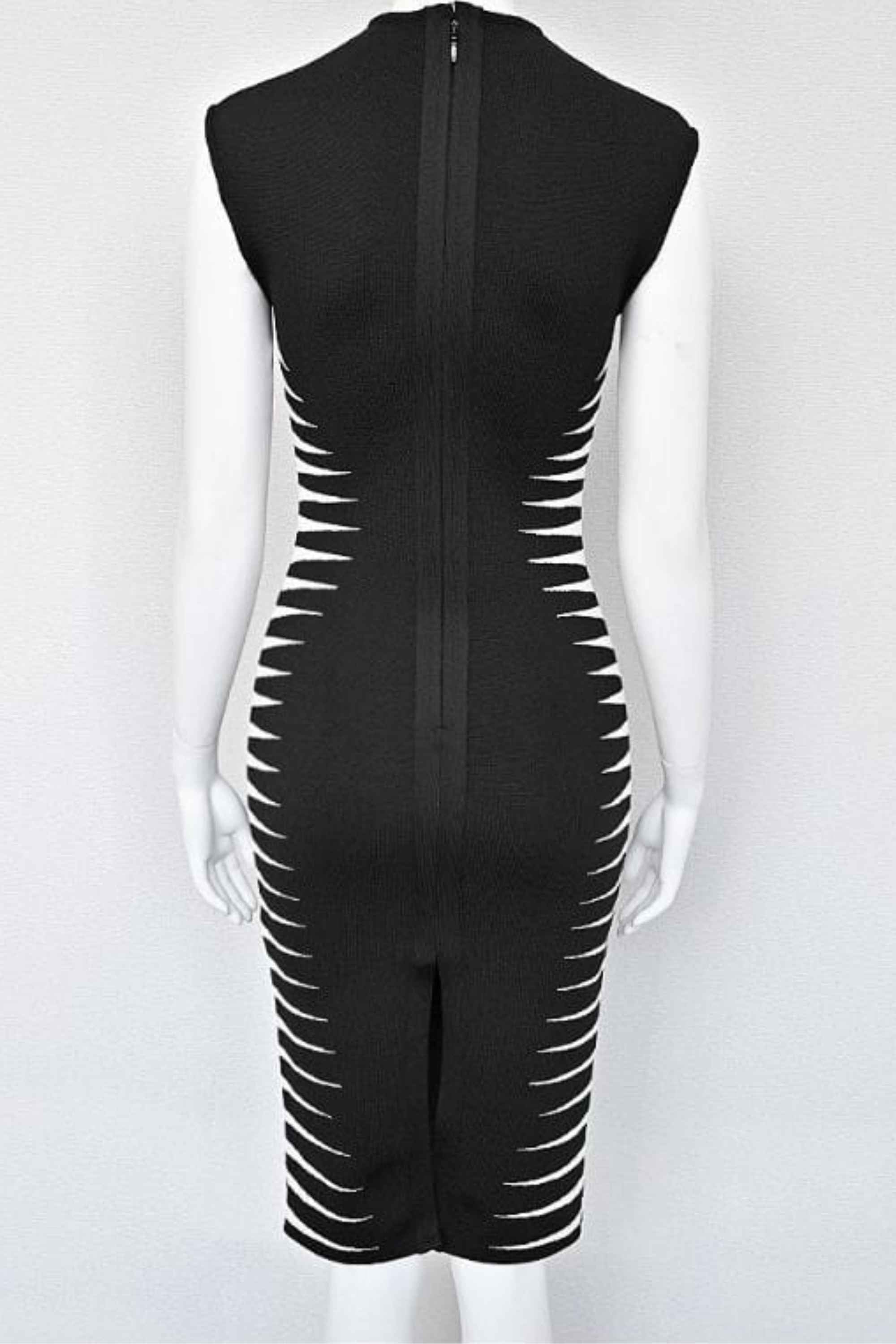 Woman wearing a figure flattering Cleo Bandage Midi Dress - Classic Black BODYCON COLLECTION Pty Ltd