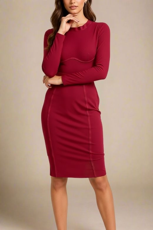 Red Wine Long Sleeve Dee Bandage Dress