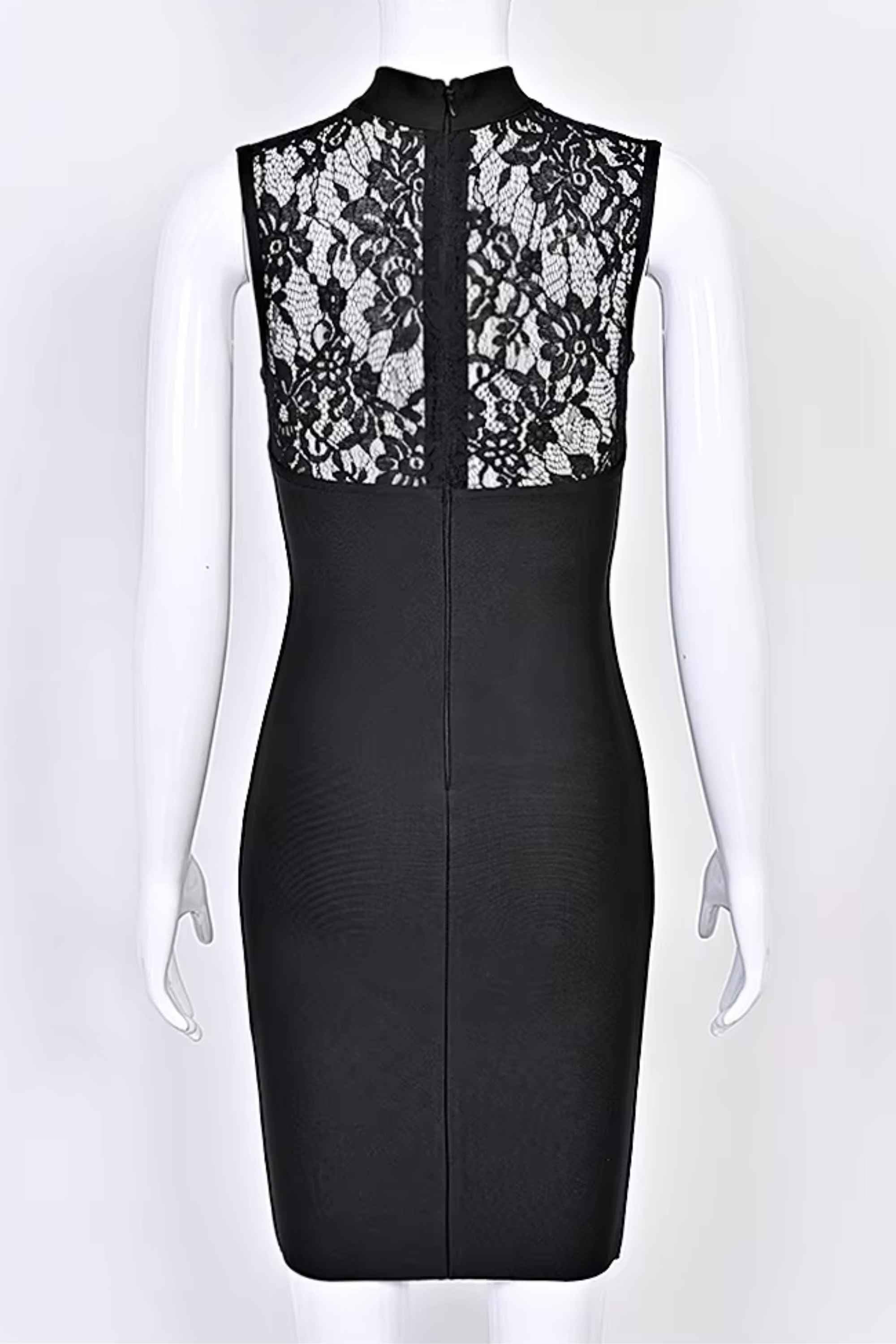 Woman wearing a figure flattering Elia Bandage Dress - Classic Black BODYCON COLLECTION Pty Ltd