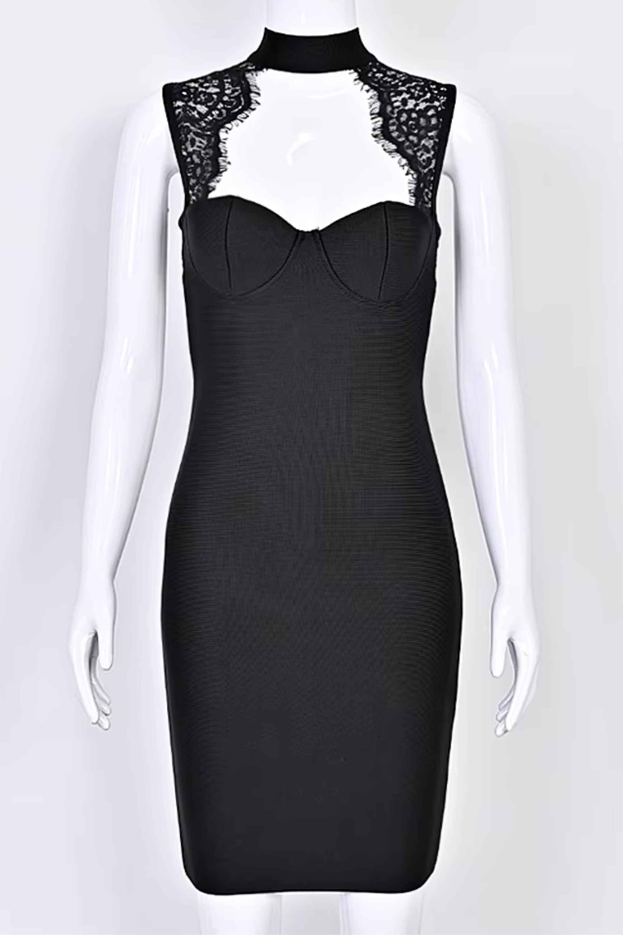 Woman wearing a figure flattering Elia Bandage Dress - Classic Black BODYCON COLLECTION Pty Ltd