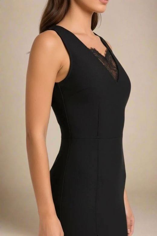 Woman wearing a figure flattering Elsa Bodycon Dress - Classic Black BODYCON COLLECTION Pty Ltd