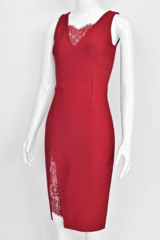 Woman wearing a figure flattering Elsa Bodycon Dress - Red Wine BODYCON COLLECTION Pty Ltd