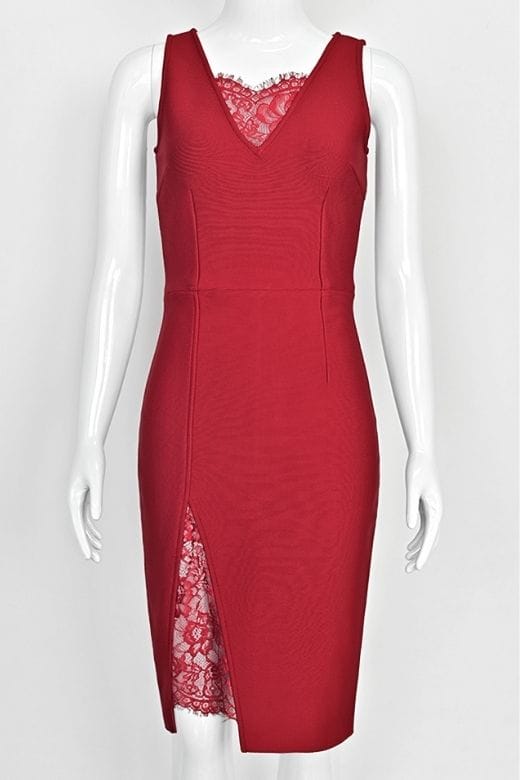 Woman wearing a figure flattering Elsa Bodycon Dress - Red Wine BODYCON COLLECTION Pty Ltd