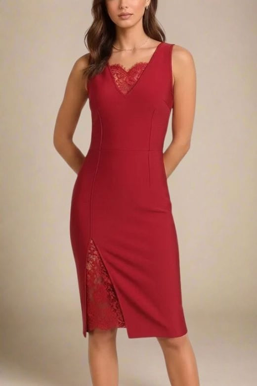 Woman wearing a figure flattering Elsa Bodycon Dress - Red Wine BODYCON COLLECTION Pty Ltd