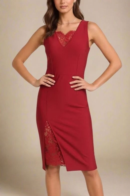 Woman wearing a figure flattering Elsa Bodycon Dress - Red Wine BODYCON COLLECTION Pty Ltd