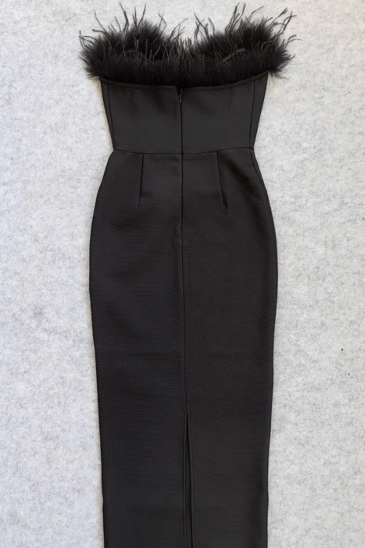 Woman wearing a figure flattering Erin Bodycon Maxi Dress - Classic Black BODYCON COLLECTION
