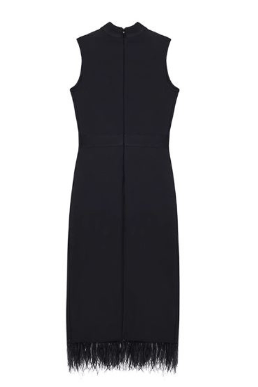 Woman wearing a figure flattering Erin Sleeveless Bodycon Dress - Classic Black BODYCON COLLECTION