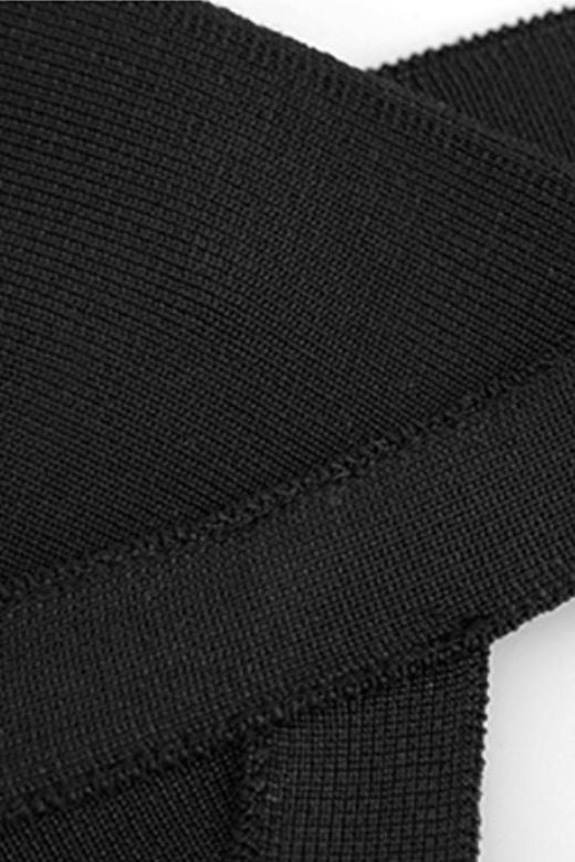 Woman wearing a figure flattering Eve Bandage Pants Jumpsuit - Classic Black Bodycon Collection