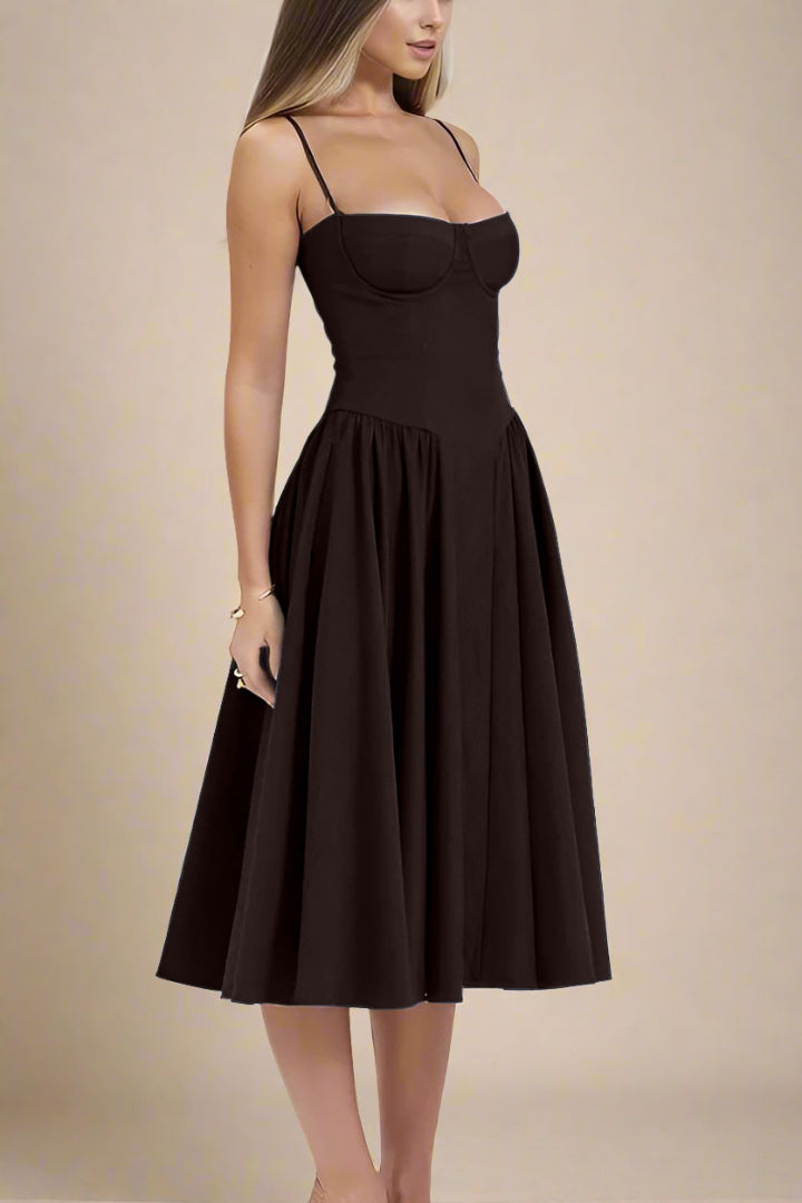 Woman wearing a figure flattering Everly Day Midi Dress - Classic Black BODYCON COLLECTION