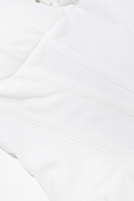 Woman wearing a figure flattering Gabbi Bodycon Midi Dress - Pearl White BODYCON COLLECTION