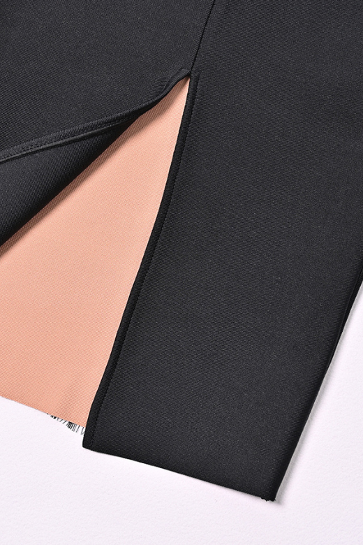 Woman wearing a figure flattering Genevieve Bodycon Lace Midi Dress - Classic Black BODYCON COLLECTION