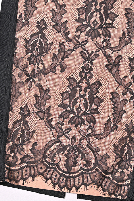 Woman wearing a figure flattering Genevieve Bodycon Lace Midi Dress - Classic Black BODYCON COLLECTION