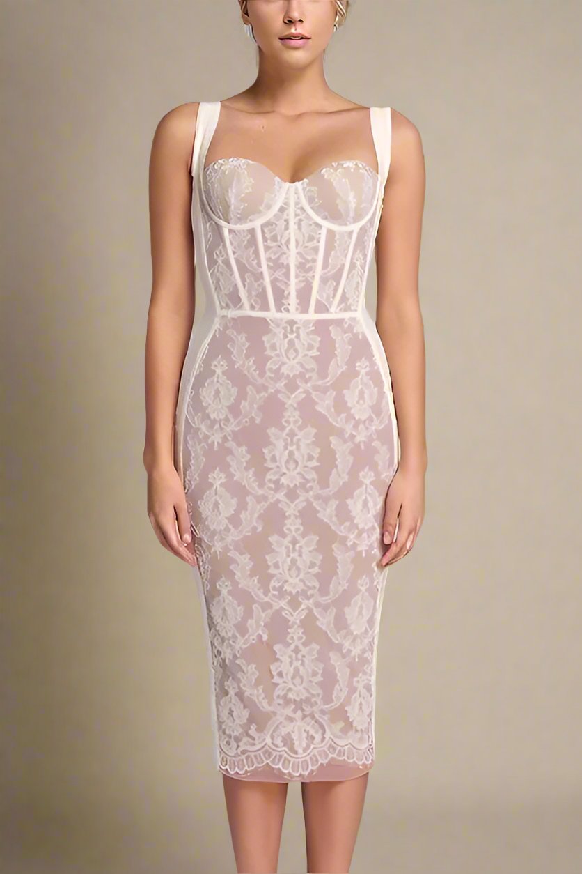 White Pearl Genevieve Bodycon Lace Dress