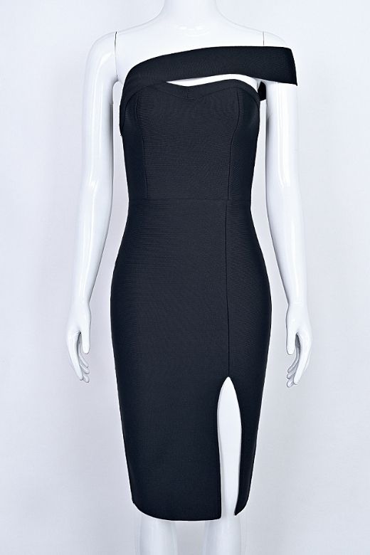 Woman wearing a figure flattering Gianna Bandage Dress - Classic Black BODYCON COLLECTION