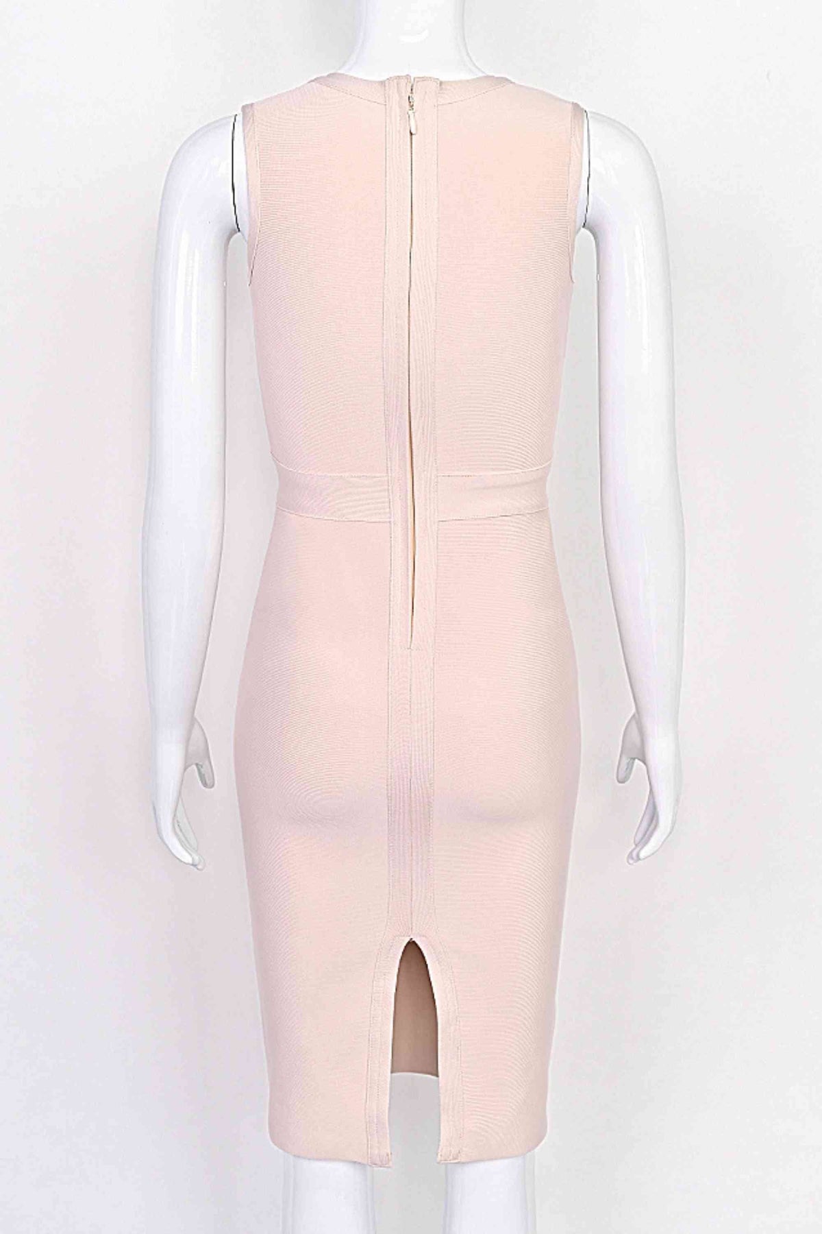 Woman wearing a figure flattering Gracie Bandage Dress - Cream BODYCON COLLECTION Pty Ltd