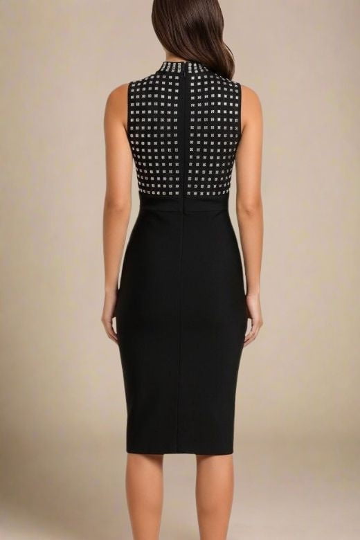 Woman wearing a figure flattering Hazel Bodycon Dress - Classic Black BODYCON COLLECTION Pty Ltd