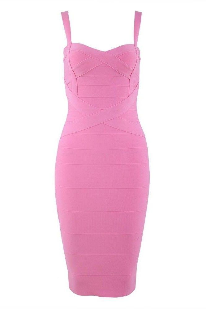 Woman wearing a dusty pink party dress Heidi Bandage Midi Dress - Dusty Pink Bodycon Collection